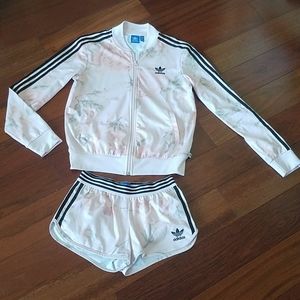Adidas zip up jacket and matching shorts